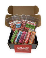 Turchetti's Full Spread corporate gift box with 5 whole salami, 4 snack trays and a gift note card